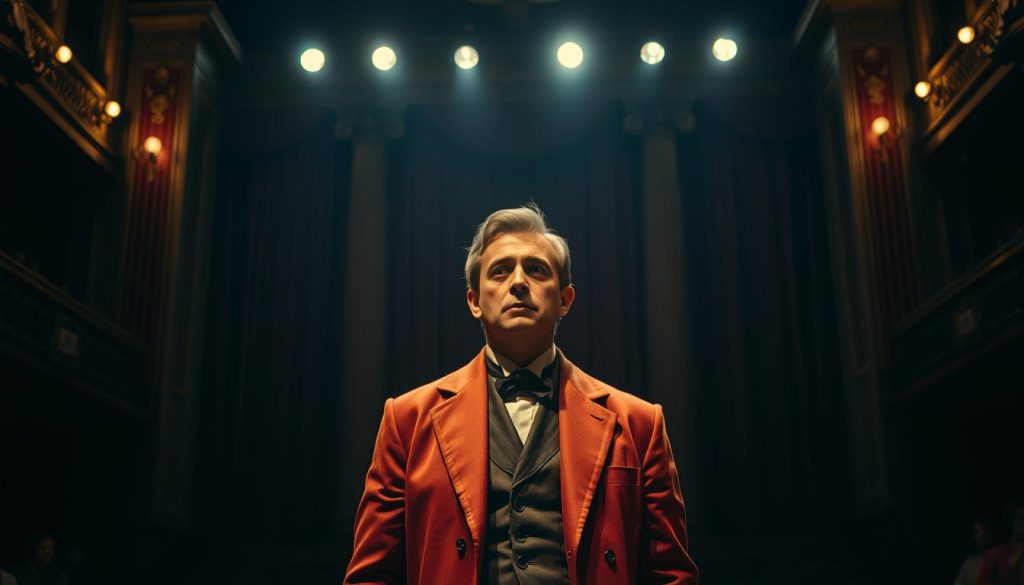A dimly lit stage, the spotlight's warm glow illuminating a lone actor in a richly tailored costume, their face etched with the weight of a thousand unspoken emotions. Behind them, a backdrop of towering columns and ornate drapery, hinting at the grandeur of a classic theater. The air is thick with tension, the audience hushed, waiting with bated breath for the next line to be uttered, the next twist in the captivating drama unfolding before them. This is the essence of timeless, groundbreaking theater - a tableau that captures the transformative power of the stage and the enduring legacy of visionary playwrights like August Strindberg. A dimly lit stage, the spotlight's warm glow illuminating a lone actor in a richly tailored costume, their face etched with the weight of a thousand unspoken emotions. Behind them, a backdrop of towering columns and ornate drapery, hinting at the grandeur of a classic theater. The air is thick with tension, the audience hushed, waiting with bated breath for the next line to be uttered, the next twist in the captivating drama unfolding before them. This is the essence of timeless, groundbreaking theater - a tableau that captures the transformative power of the stage and the enduring legacy of visionary playwrights like August Strindberg.