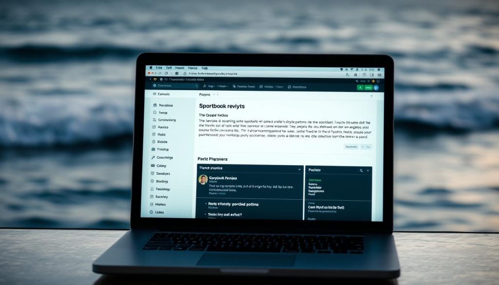 A serene offshore backdrop, with waves gently lapping against a tranquil coastline. In the foreground, a laptop displays a meticulously curated analysis of sportsbook reviews, the screen illuminated by soft, natural lighting. The scene conveys a sense of focused contemplation, as if the viewer is immersed in the task of evaluating the various options and providing insightful commentary. The overall mood is one of thoughtful engagement, inviting the audience to consider their own role as play reviewers and fans. A serene offshore backdrop, with waves gently lapping against a tranquil coastline. In the foreground, a laptop displays a meticulously curated analysis of sportsbook reviews, the screen illuminated by soft, natural lighting. The scene conveys a sense of focused contemplation, as if the viewer is immersed in the task of evaluating the various options and providing insightful commentary. The overall mood is one of thoughtful engagement, inviting the audience to consider their own role as play reviewers and fans.