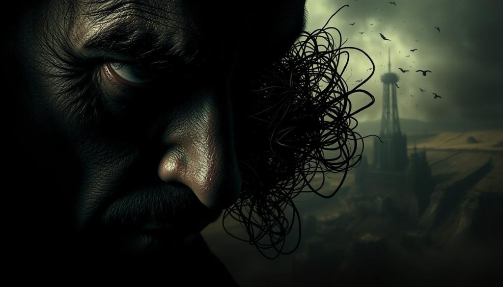 Gaslit psychological thriller analysis: An unsettling close-up of a weathered, shadowed face, eyes haunted and intense, conveying the weight of deep-rooted trauma. In the middle ground, a tangled web of subconscious thoughts, dark emotions swirling like a storm. In the background, a surreal, dystopian landscape shrouded in muted tones, hinting at the societal forces that have shaped this tortured psyche. Dramatic chiaroscuro lighting casts dramatic, angular shadows, heightening the sense of psychological unease. The overall atmosphere is one of raw, visceral intensity, reflecting the complex social critiques at the heart of the "Gaslit" narrative. Gaslit psychological thriller analysis: An unsettling close-up of a weathered, shadowed face, eyes haunted and intense, conveying the weight of deep-rooted trauma. In the middle ground, a tangled web of subconscious thoughts, dark emotions swirling like a storm. In the background, a surreal, dystopian landscape shrouded in muted tones, hinting at the societal forces that have shaped this tortured psyche. Dramatic chiaroscuro lighting casts dramatic, angular shadows, heightening the sense of psychological unease. The overall atmosphere is one of raw, visceral intensity, reflecting the complex social critiques at the heart of the "Gaslit" narrative.